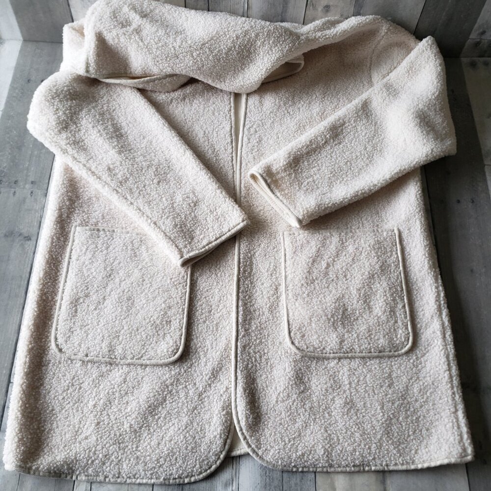 J by Joie Ivory Sherpa Hooded Open Front Coat - Size L